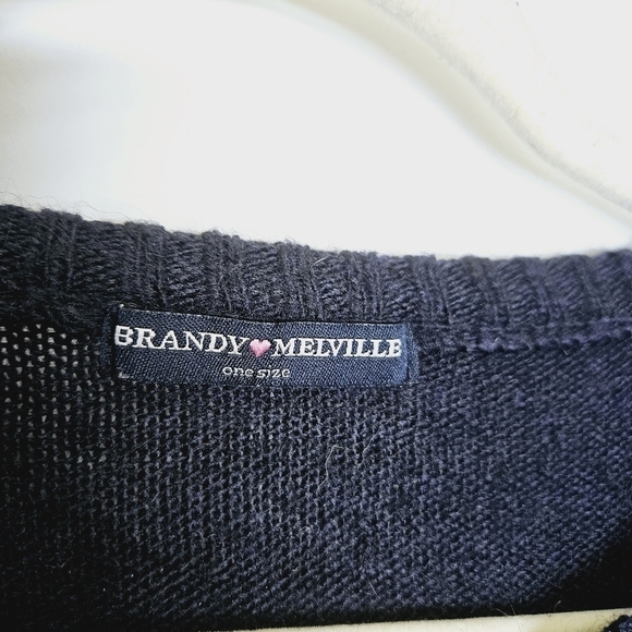 Brandy Melville Dark Navy Sweater Cream Stripes Wool Blend Boxy One Size OSFM - Picture 2 of 9